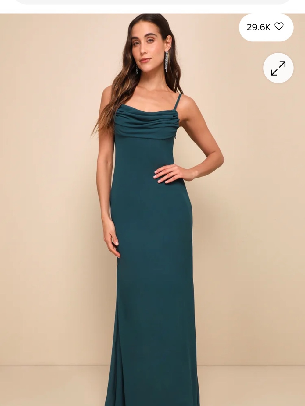 Lulu's Captivated Emerald Green Cowl Neck Spaghetti Strap Maxi Dress size 2
